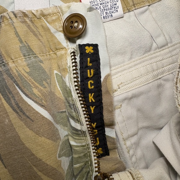 Vintage Y2K Lucky Brand Pants 4/27 Cargo Capri FloralWide Leg Camo Leaf Military - Picture 6 of 12